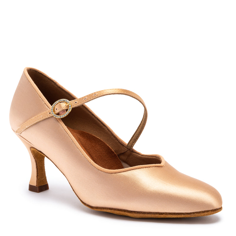 Supadance 1004 Ladies Ballroom Shoe Flesh Satin | Ladies Professional Ballroom Dance Shoes with Diagonal Strap & Buckle with Free Australian Delivery